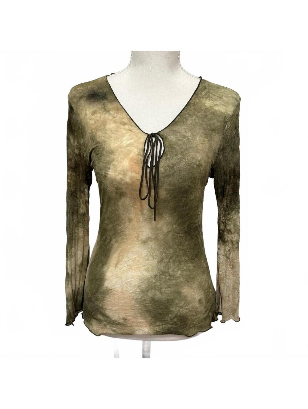VTG Y2K Forever 21 Tie-Dye Long Sleeve Mesh Fairy Top Women's S Olive Green